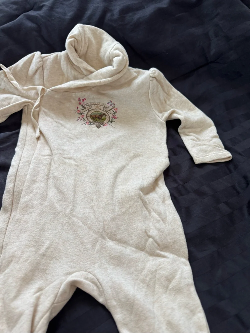 Ralph Lauren Cream Infant One-Piece with Embroidered Crest